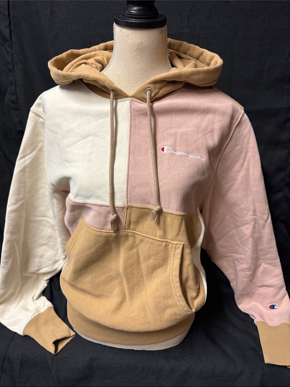 Champion Colorblock Hooded Sweatshirt in Pink, Cream & Tan
